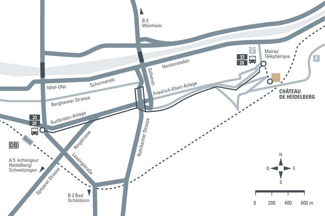 Visuel des Staatliche Schlösser und Gärten Baden-Württemberg, Illustration JUNG:Kommunikation Plan de route de Château de Heidelberg